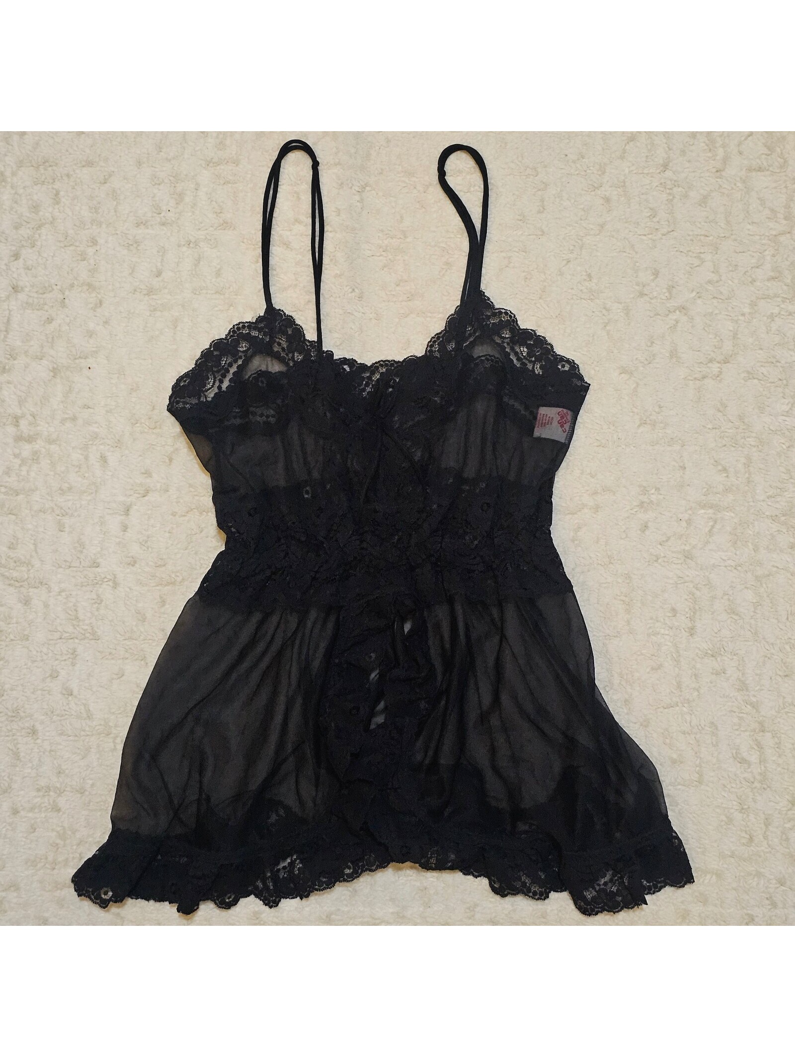 Can Can Lingerie Babydoll Black Lace And Sheer Top M
